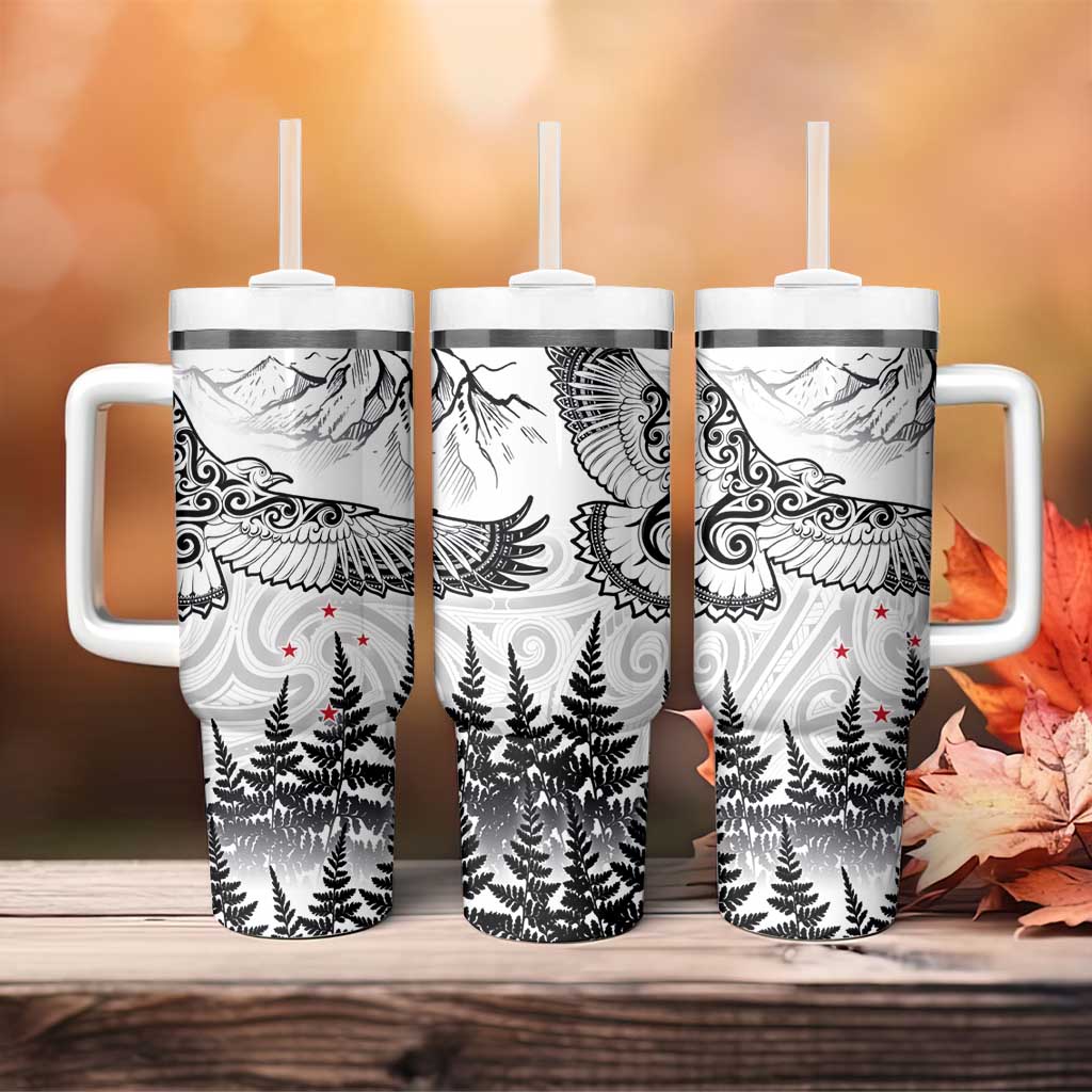New Zealand Kea Bird Tumbler With Handle Maori Tattoo and Silver Fern White Color LT03 - Polynesian Pride