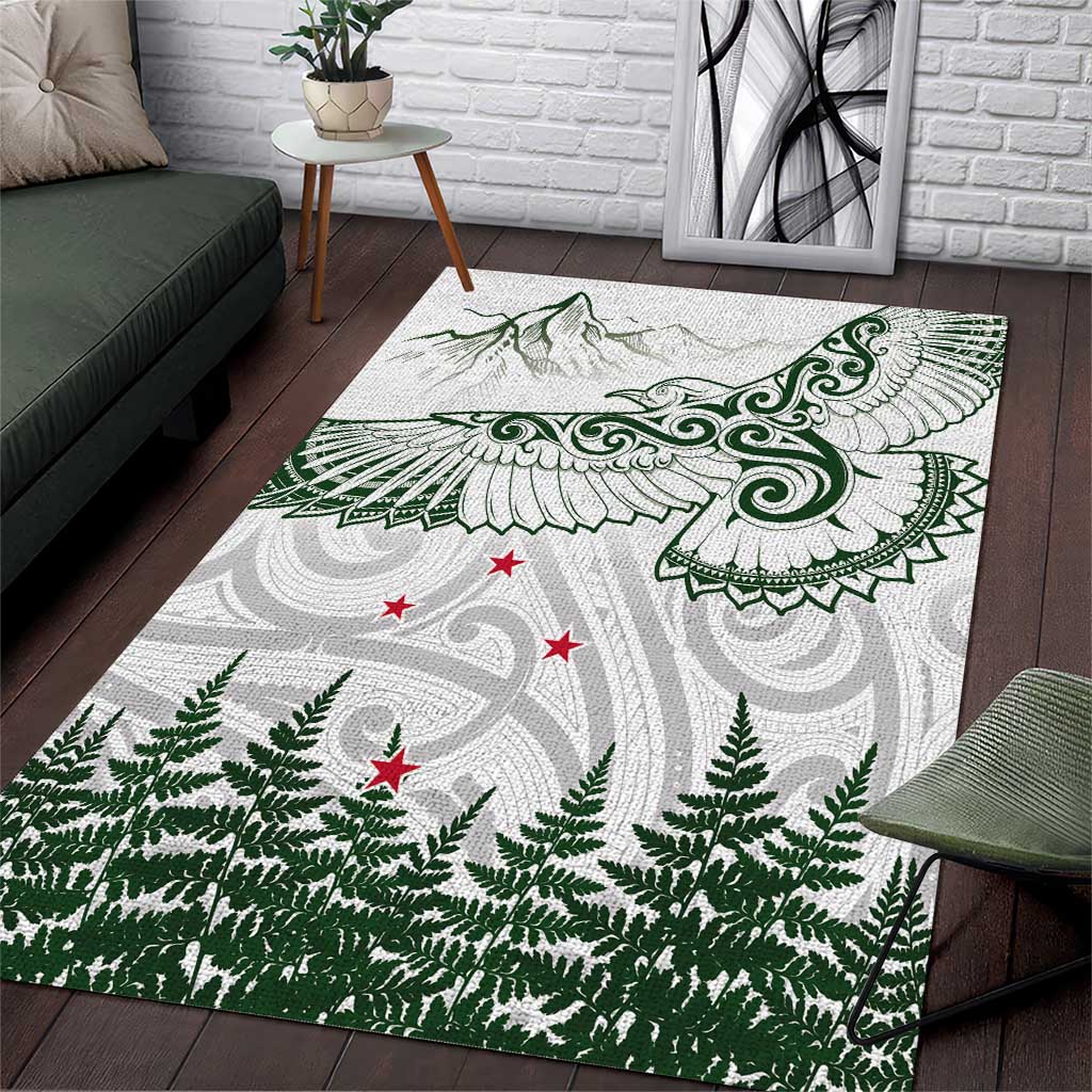 New Zealand Kea Bird Area Rug Maori Tattoo and Silver Fern Green Color