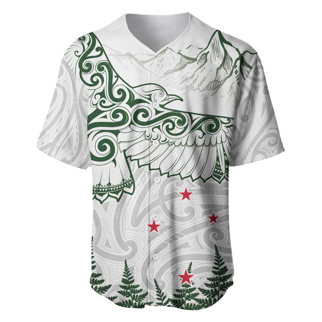 New Zealand Kea Bird Baseball Jersey Maori Tattoo and Silver Fern Green Color