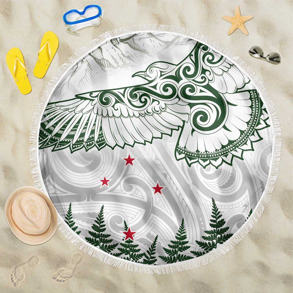 New Zealand Kea Bird Beach Blanket Maori Tattoo and Silver Fern Green Color