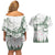 New Zealand Kea Bird Couples Matching Off Shoulder Short Dress and Hawaiian Shirt Maori Tattoo and Silver Fern Green Color