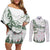 New Zealand Kea Bird Couples Matching Off Shoulder Short Dress and Long Sleeve Button Shirt Maori Tattoo and Silver Fern Green Color