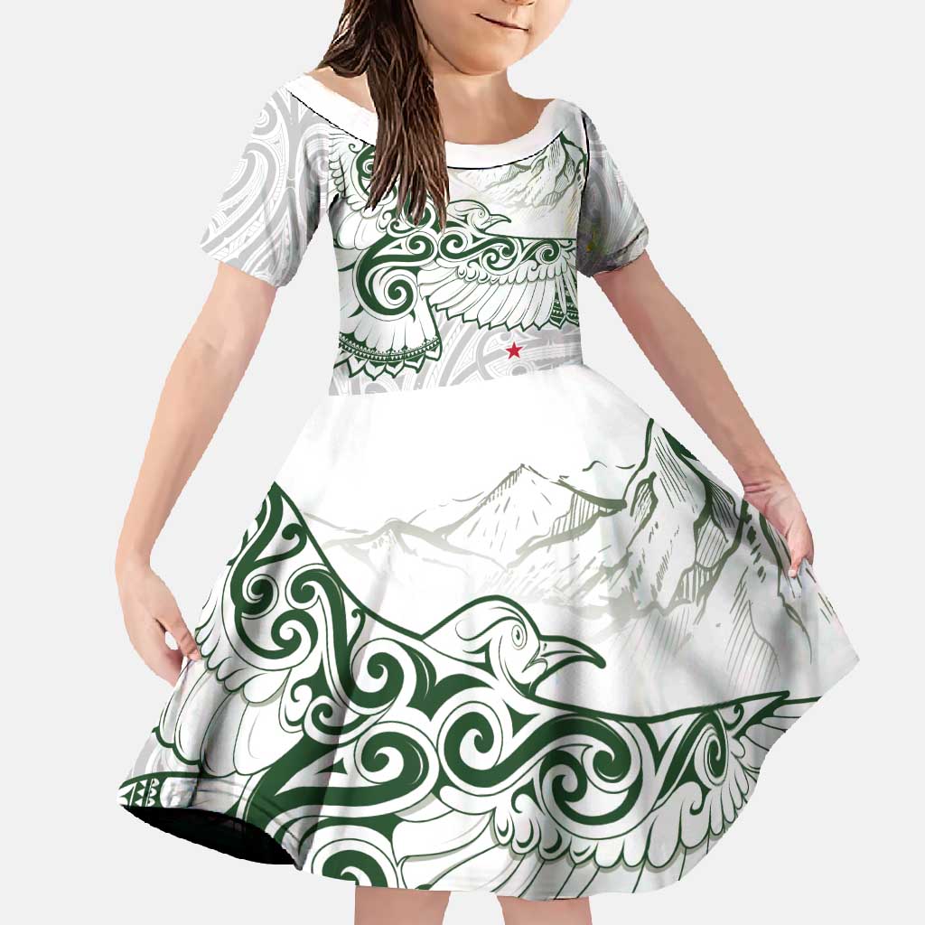 New Zealand Kea Bird Family Matching Summer Maxi Dress and Hawaiian Shirt Maori Tattoo and Silver Fern Green Color