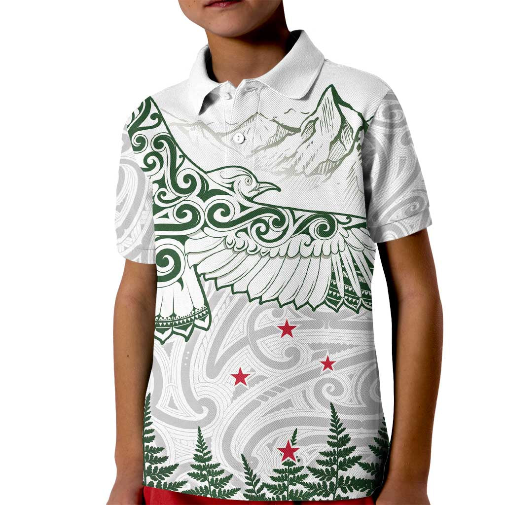 New Zealand Kea Bird Kid Polo Shirt Maori Tattoo and Silver Fern Green Color