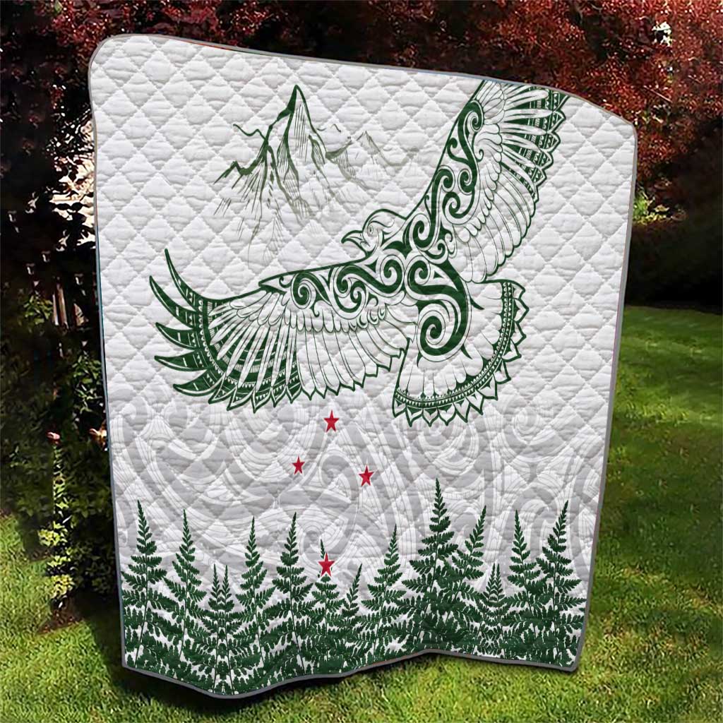 New Zealand Kea Bird Quilt Maori Tattoo and Silver Fern Green Color