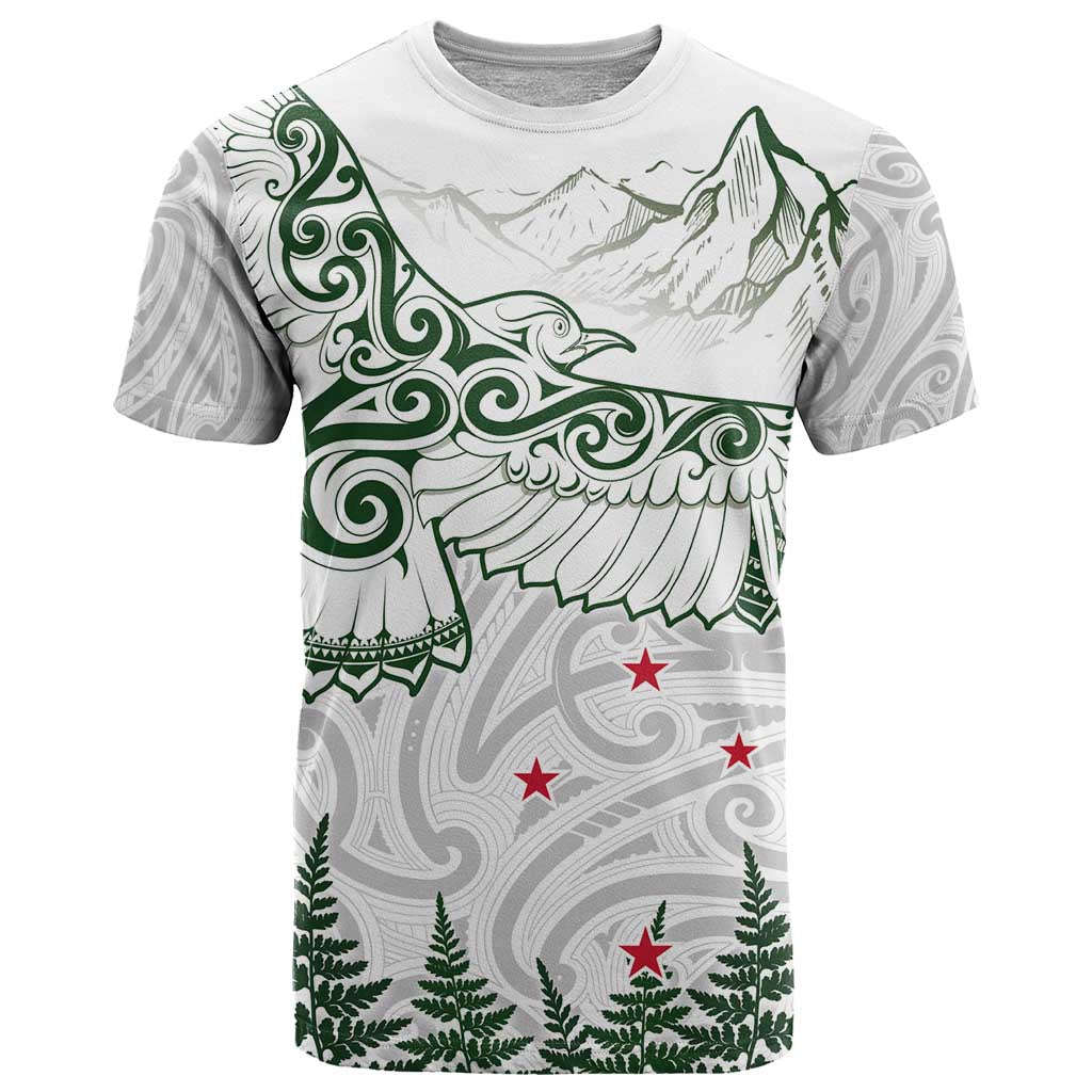 New Zealand Kea Bird T Shirt Maori Tattoo and Silver Fern Green Color