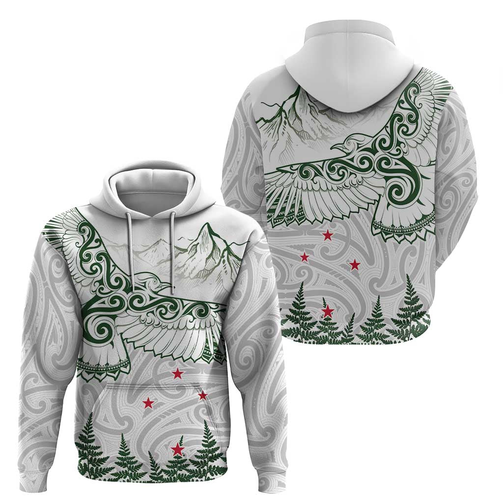 New Zealand Kea Bird Zip Hoodie Maori Tattoo and Silver Fern Green Color