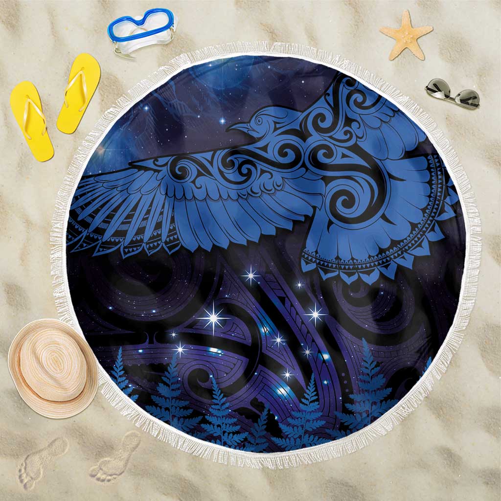 New Zealand Kea Bird Beach Blanket Maori Tattoo and Silver Fern Matariki Style