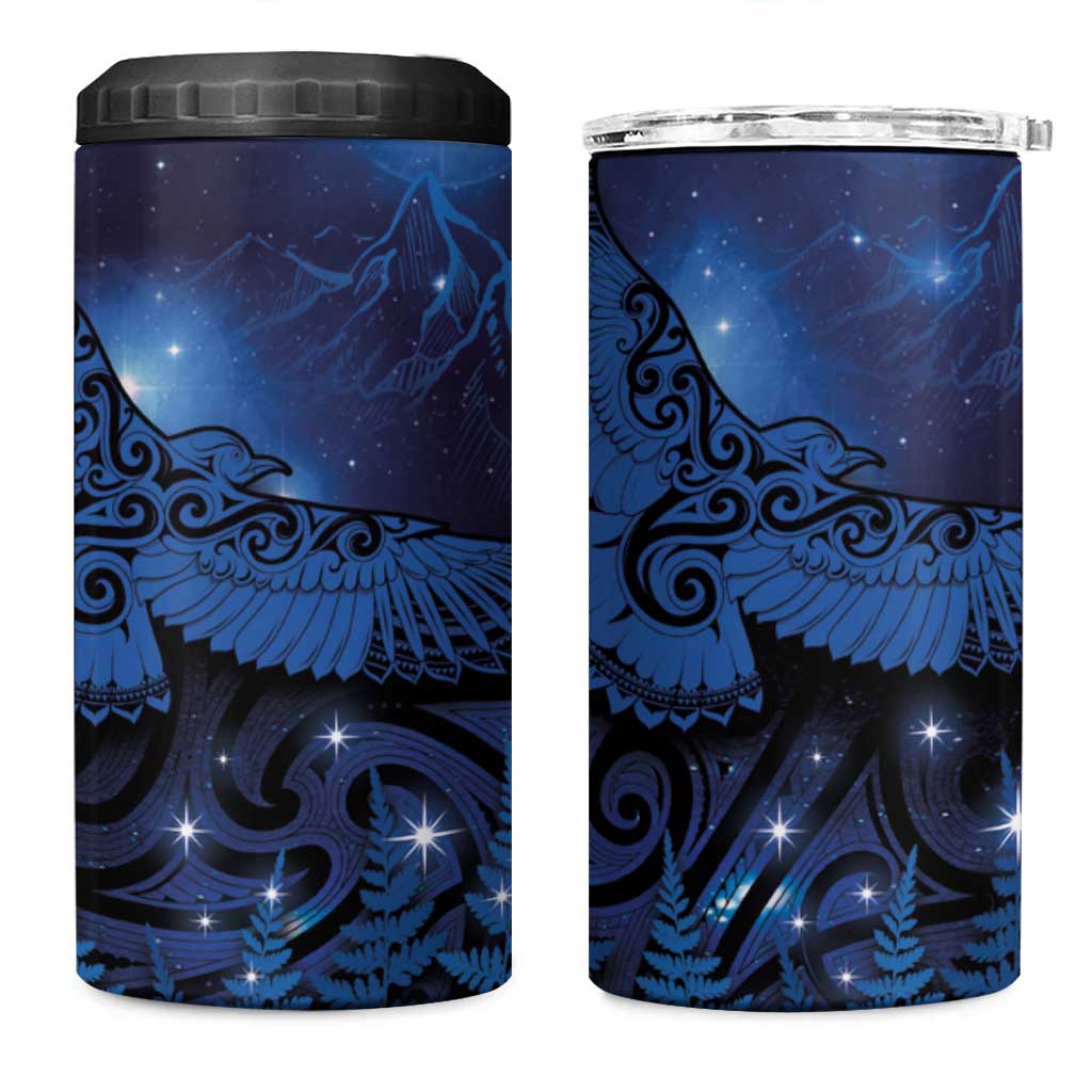 New Zealand Kea Bird 4 in 1 Can Cooler Tumbler Maori Tattoo and Silver Fern Matariki Style