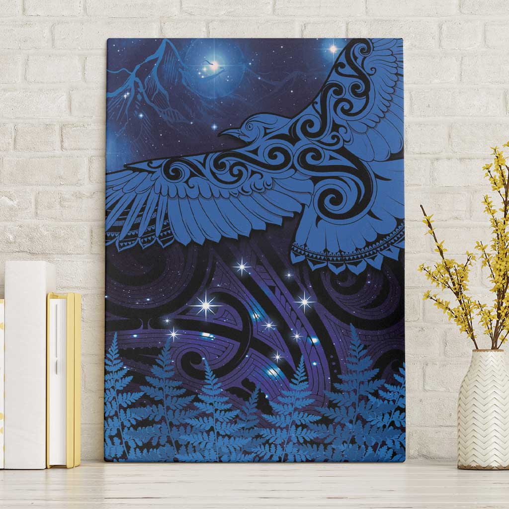 New Zealand Kea Bird Canvas Wall Art Maori Tattoo and Silver Fern Matariki Style