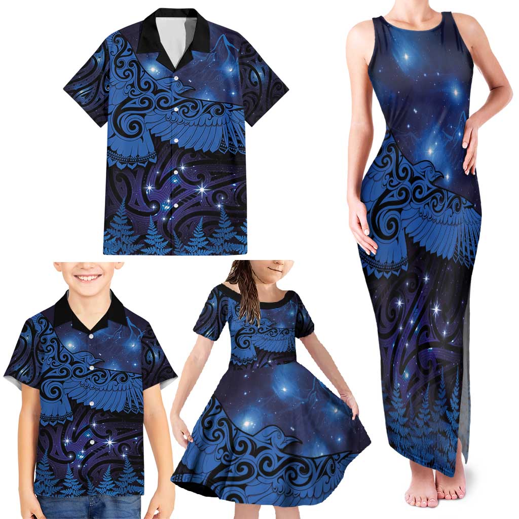 New Zealand Kea Bird Family Matching Tank Maxi Dress and Hawaiian Shirt Maori Tattoo and Silver Fern Matariki Style