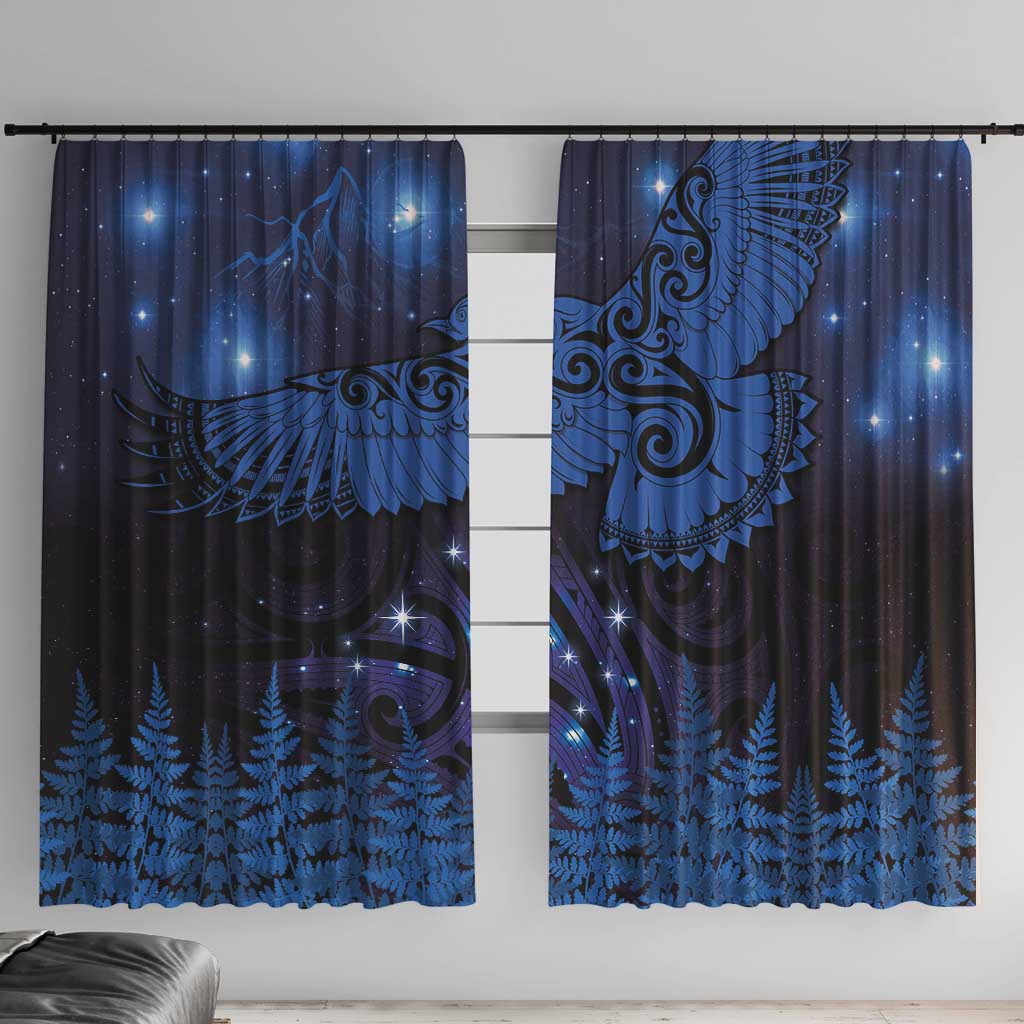 New Zealand Kea Bird Window Curtain Maori Tattoo and Silver Fern Matariki Style