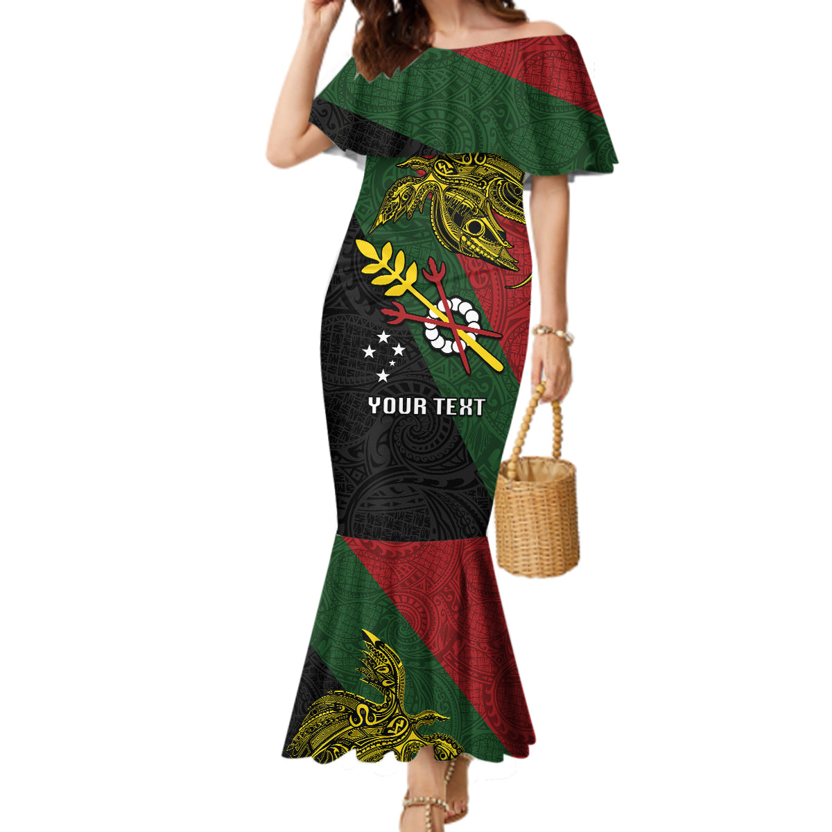 Custom Papua New Guinea Chimbu Province Mermaid Dress PNG Birds Of Paradise Polynesian Arty Style LT03 Women Green - Polynesian Pride