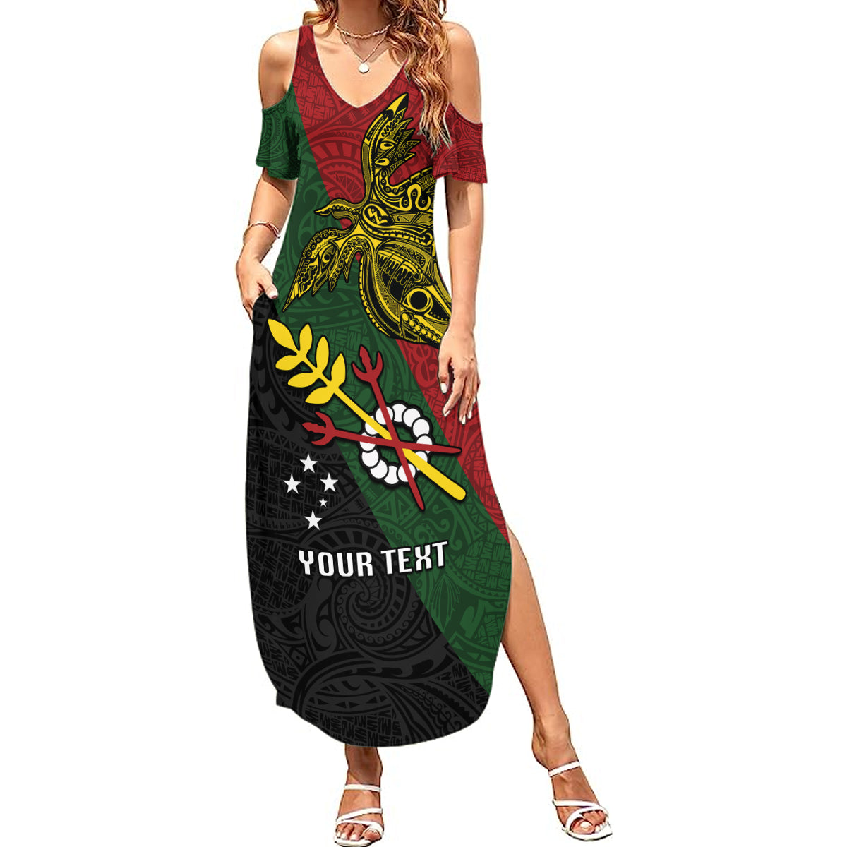 Custom Papua New Guinea Chimbu Province Summer Maxi Dress PNG Birds Of Paradise Polynesian Arty Style LT03 Women Green - Polynesian Pride