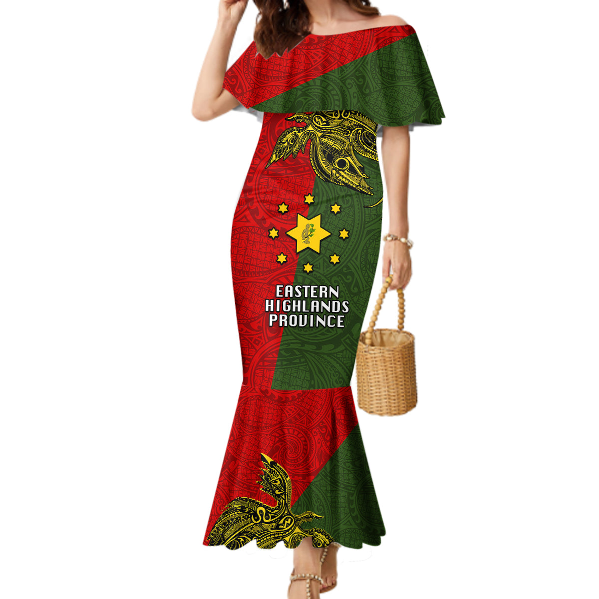 Papua New Guinea Eastern Highlands Province Mermaid Dress PNG Birds Of Paradise Polynesian Arty Style LT03 Women Green - Polynesian Pride