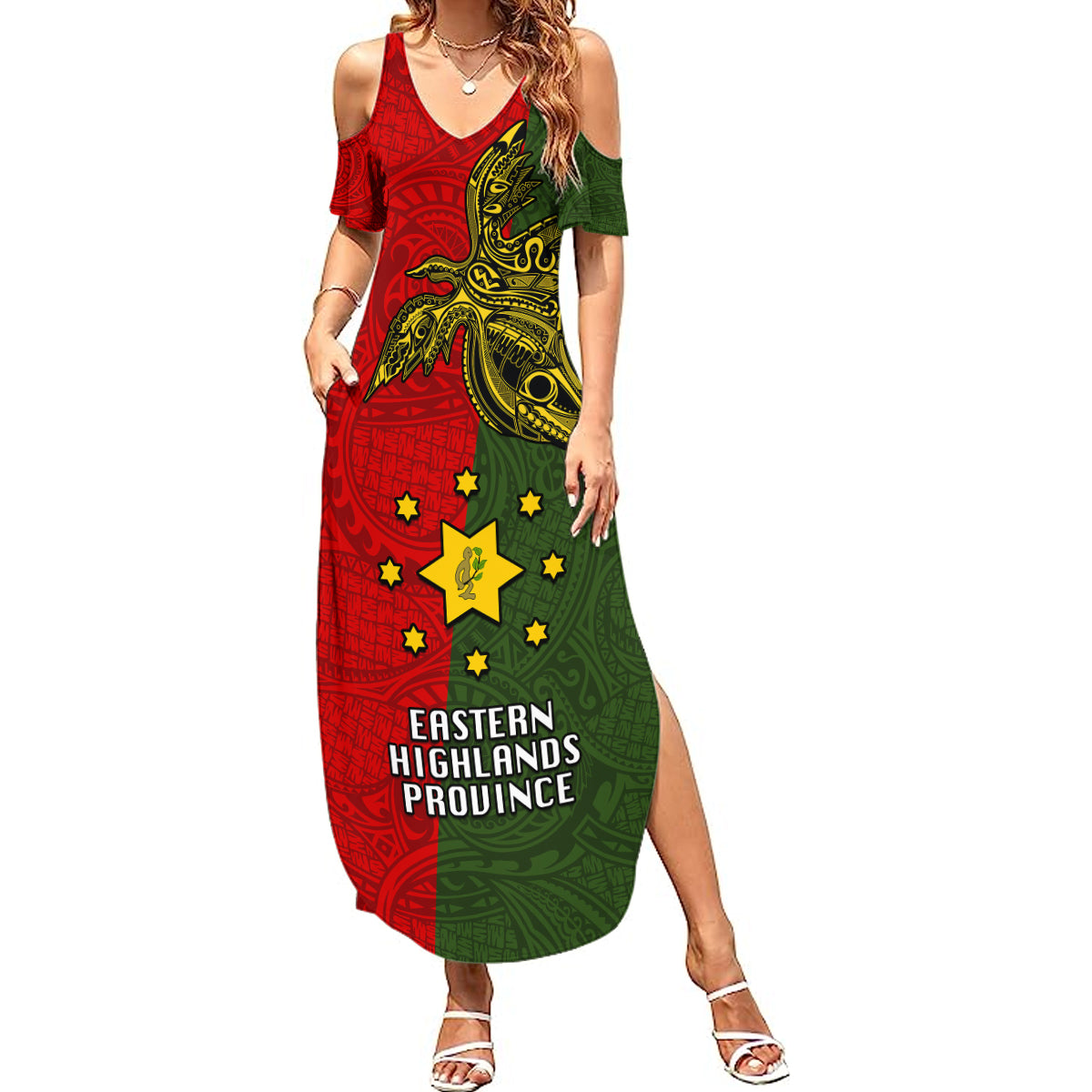 Papua New Guinea Eastern Highlands Province Summer Maxi Dress PNG Birds Of Paradise Polynesian Arty Style LT03 Women Green - Polynesian Pride