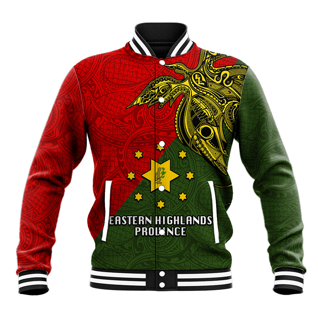 Custom Papua New Guinea Eastern Highlands Province Baseball Jacket PNG Birds Of Paradise Polynesian Arty Style LT03 Unisex Green - Polynesian Pride