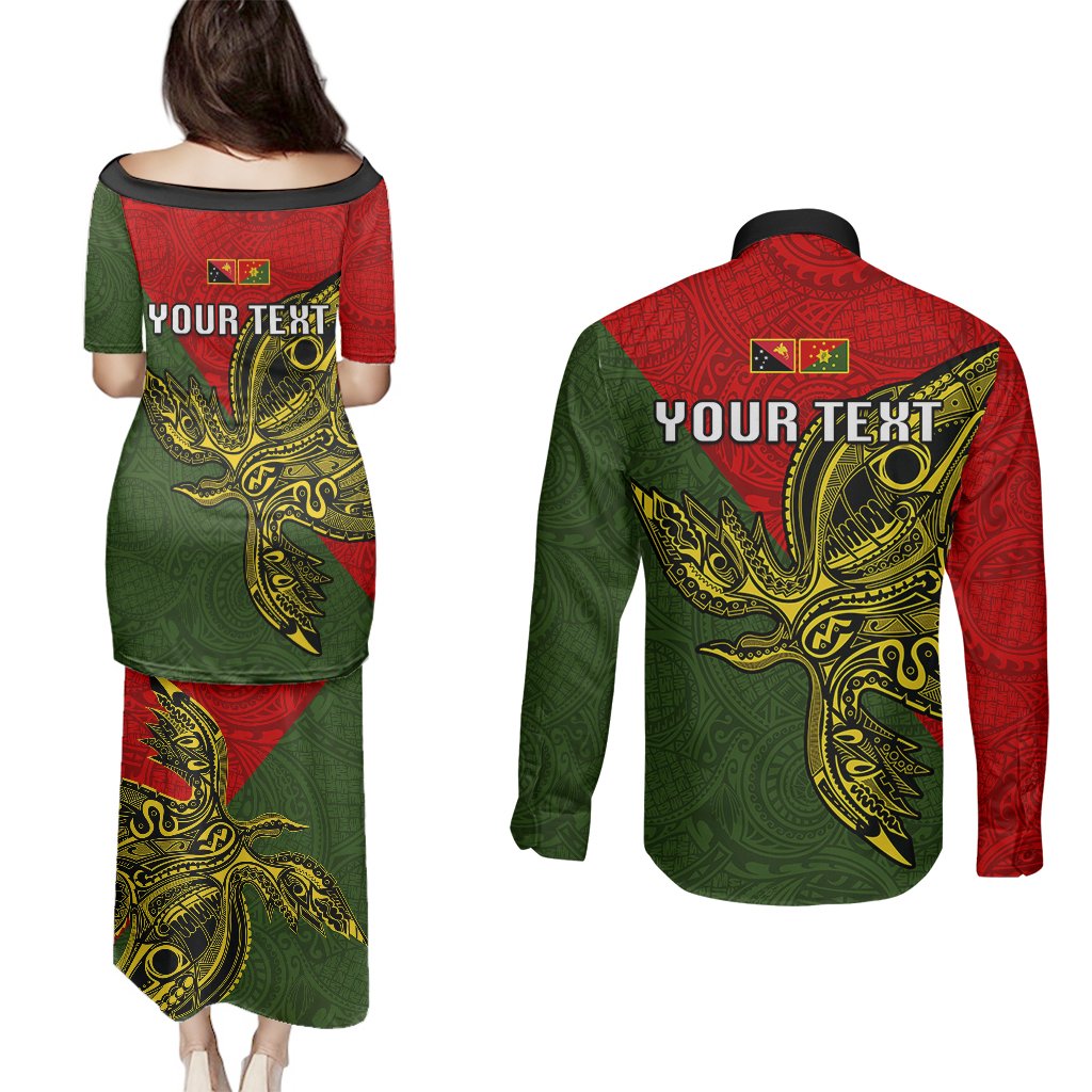Custom Papua New Guinea Eastern Highlands Province Couples Matching Puletasi Dress and Long Sleeve Button Shirts PNG Birds Of Paradise Polynesian Arty Style LT03 - Polynesian Pride