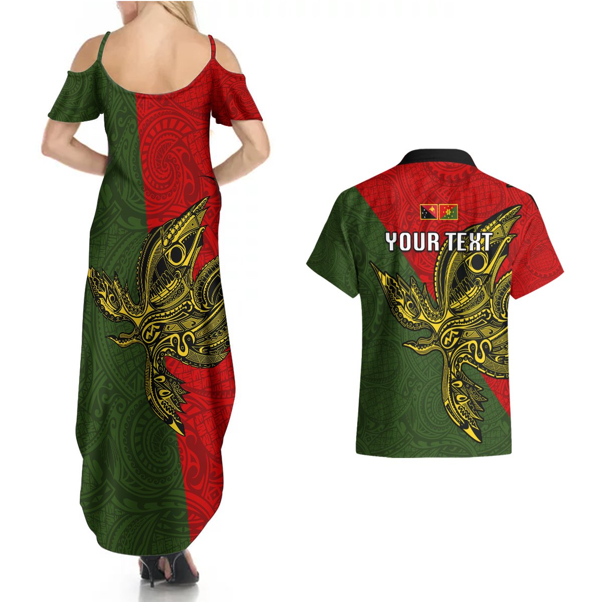 Custom Papua New Guinea Eastern Highlands Province Couples Matching Summer Maxi Dress and Hawaiian Shirt PNG Birds Of Paradise Polynesian Arty Style LT03 - Polynesian Pride