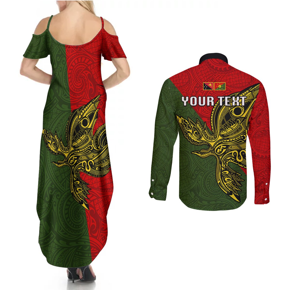 Custom Papua New Guinea Eastern Highlands Province Couples Matching Summer Maxi Dress and Long Sleeve Button Shirts PNG Birds Of Paradise Polynesian Arty Style LT03 - Polynesian Pride