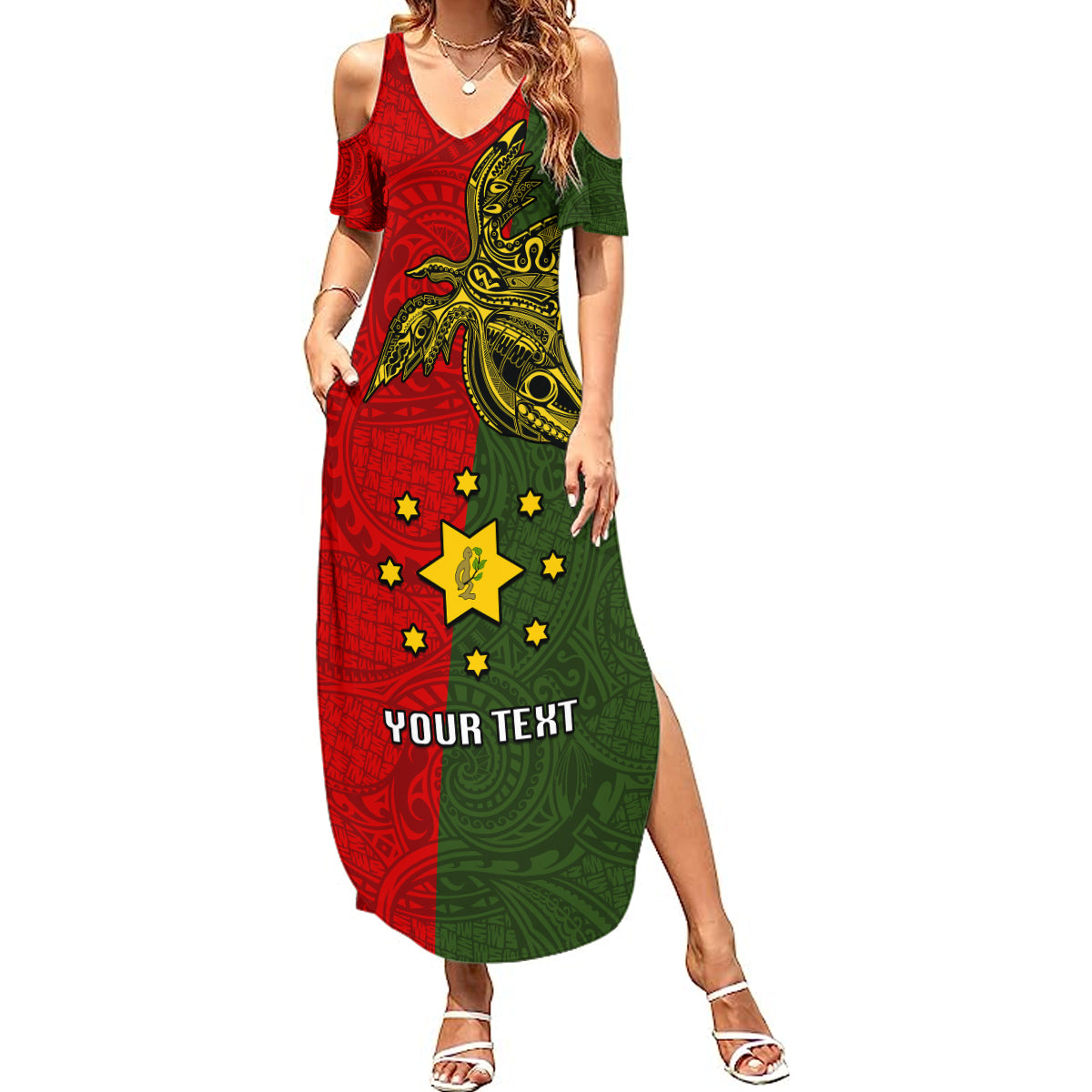 Custom Papua New Guinea Eastern Highlands Province Summer Maxi Dress PNG Birds Of Paradise Polynesian Arty Style LT03 Women Green - Polynesian Pride