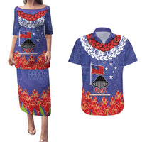 FAST Party Samoa Couples Matching Puletasi and Hawaiian Shirt Ula Fala Teuila Polynesian Tapa Pattern LT03 Blue - Polynesian Pride