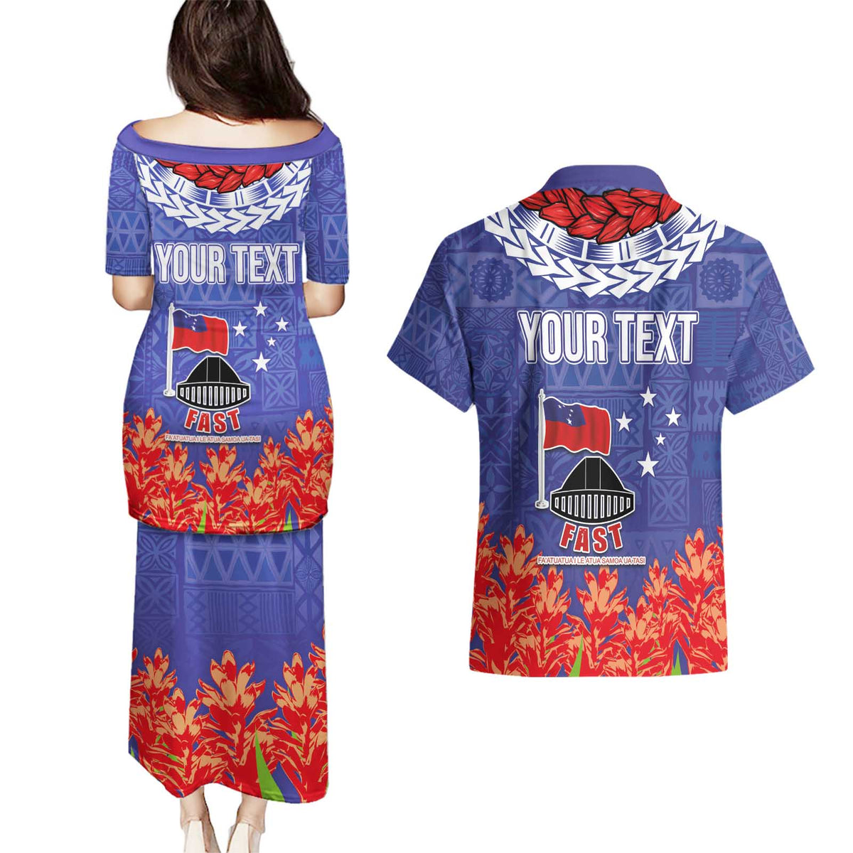 FAST Party Samoa Couples Matching Puletasi and Hawaiian Shirt Ula Fala Teuila Polynesian Tapa Pattern LT03 - Polynesian Pride