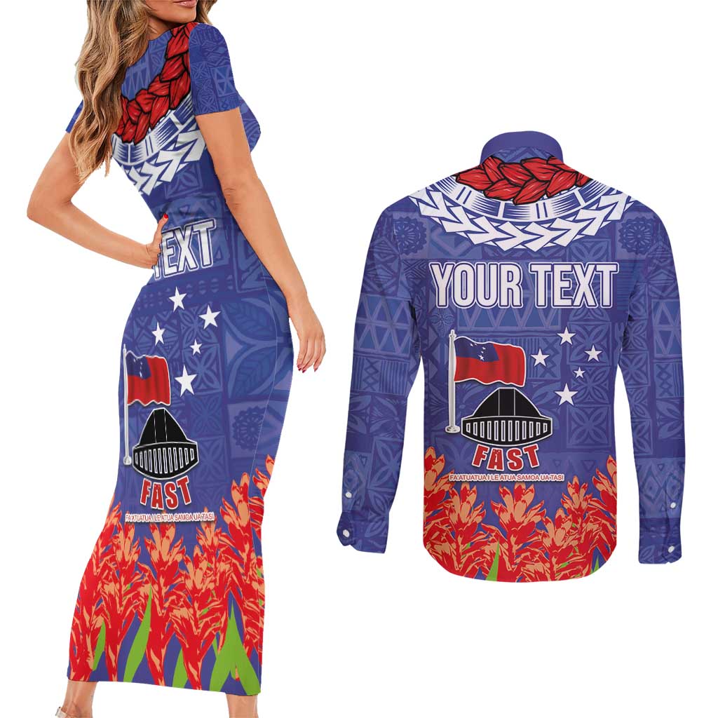 FAST Party Samoa Couples Matching Short Sleeve Bodycon Dress and Long Sleeve Button Shirt Ula Fala Teuila Polynesian Tapa Pattern