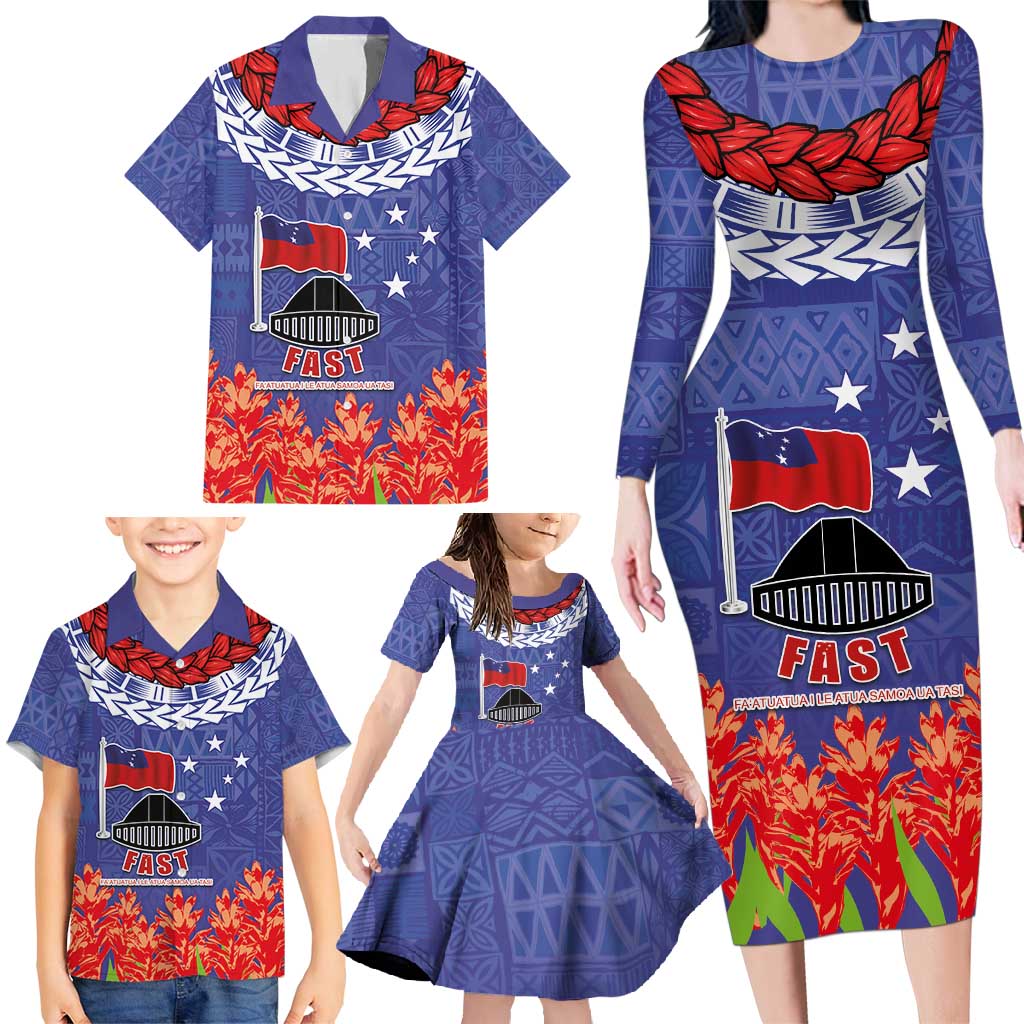 FAST Party Samoa Family Matching Long Sleeve Bodycon Dress and Hawaiian Shirt Ula Fala Teuila Polynesian Tapa Pattern