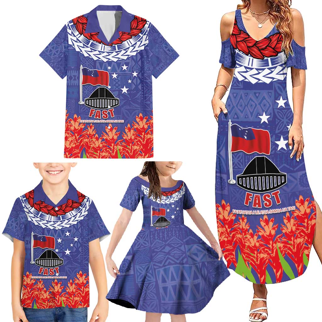 FAST Party Samoa Family Matching Summer Maxi Dress and Hawaiian Shirt Ula Fala Teuila Polynesian Tapa Pattern