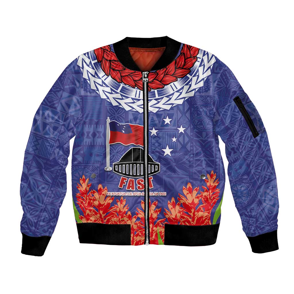 FAST Party Samoa Sleeve Zip Bomber Jacket Ula Fala Teuila Polynesian Tapa Pattern