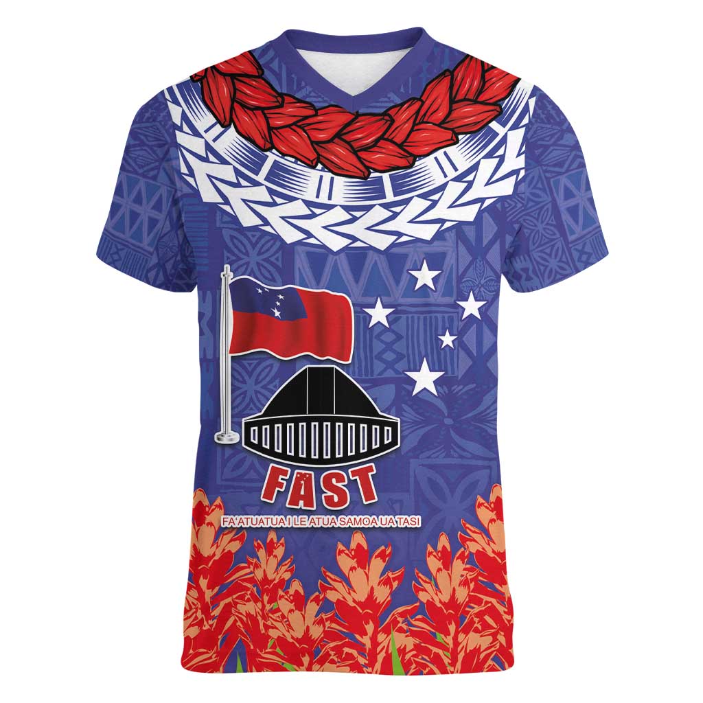 FAST Party Samoa Women V-Neck T-Shirt Ula Fala Teuila Polynesian Tapa Pattern