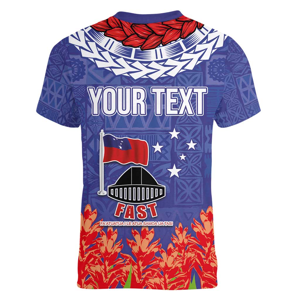 FAST Party Samoa Women V-Neck T-Shirt Ula Fala Teuila Polynesian Tapa Pattern