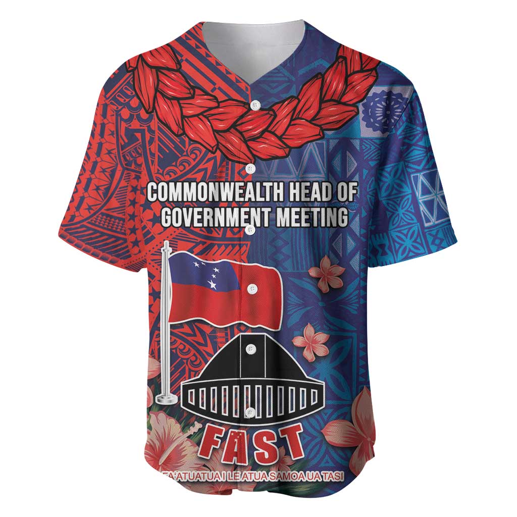 CHOGM FAST Samoa 2024 Baseball Jersey Samoan Tapa Tribal and Ornament Pattern with Hibiscus