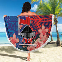 CHOGM FAST Samoa 2024 Beach Blanket Samoan Tapa Tribal and Ornament Pattern with Hibiscus