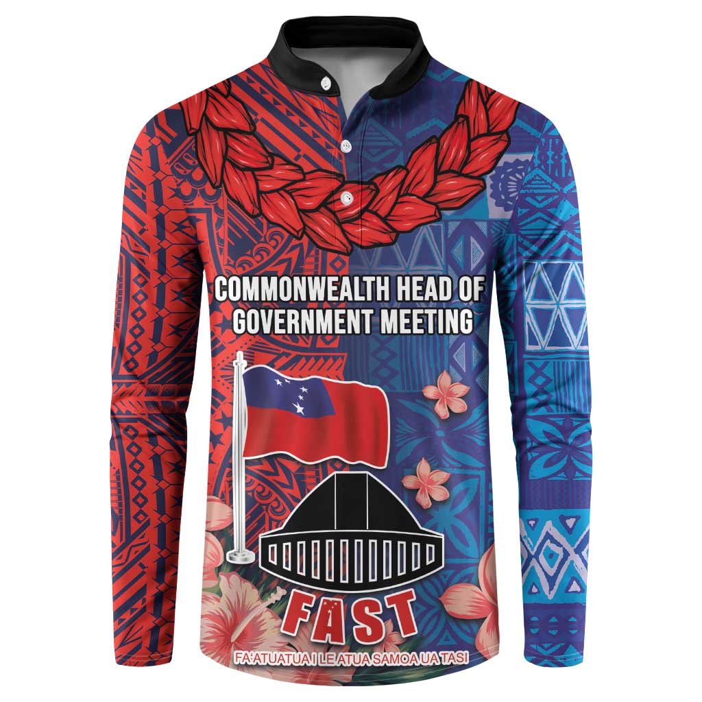 CHOGM FAST Samoa 2024 Button Sweatshirt Samoan Tapa Tribal and Ornament Pattern with Hibiscus LT03 Blue - Polynesian Pride