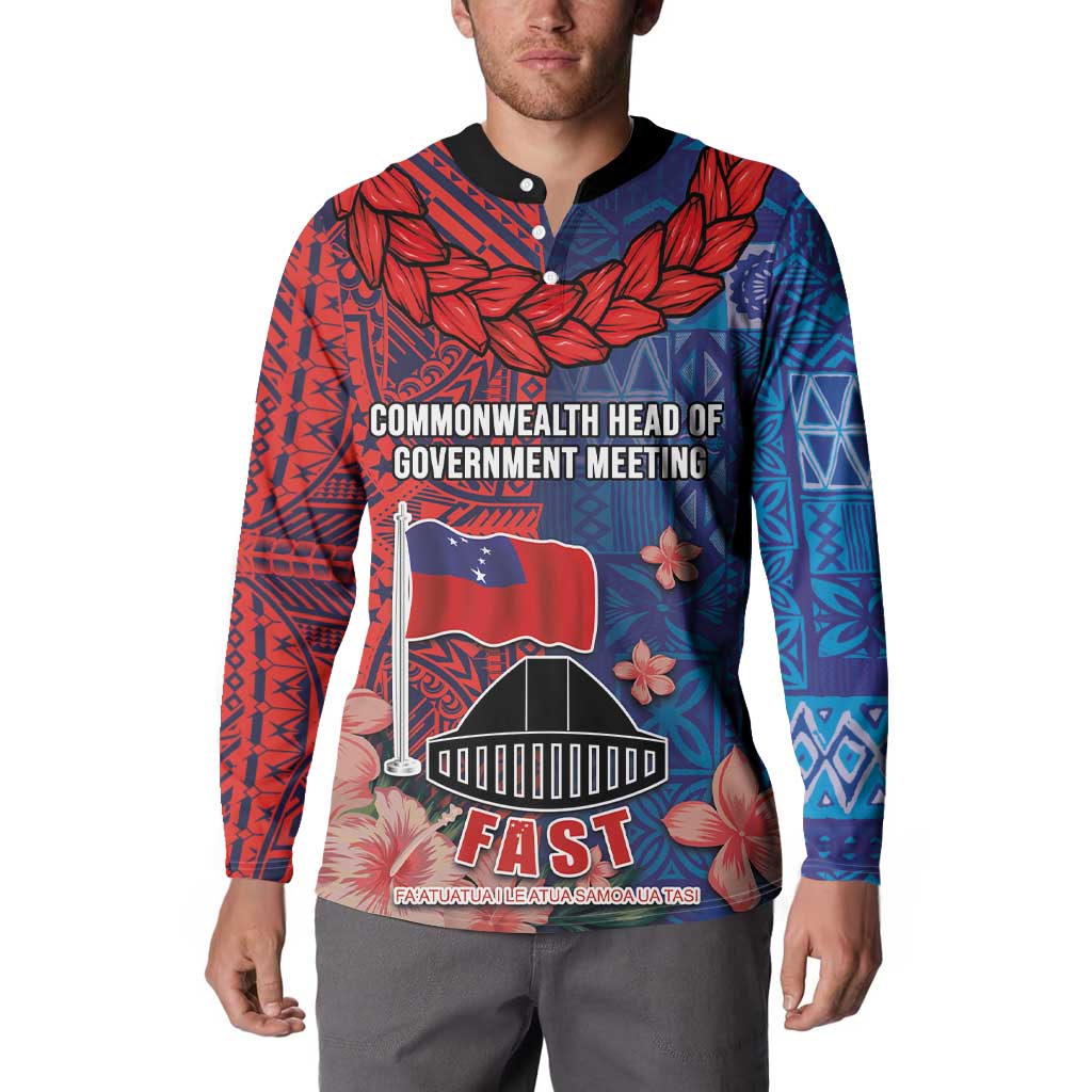 CHOGM FAST Samoa 2024 Button Sweatshirt Samoan Tapa Tribal and Ornament Pattern with Hibiscus LT03 - Polynesian Pride