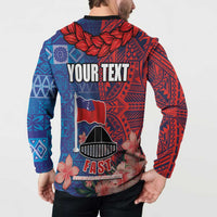 CHOGM FAST Samoa 2024 Button Sweatshirt Samoan Tapa Tribal and Ornament Pattern with Hibiscus LT03 - Polynesian Pride