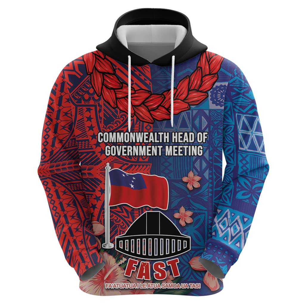 CHOGM FAST Samoa 2024 Hoodie Samoan Tapa Tribal and Ornament Pattern with Hibiscus
