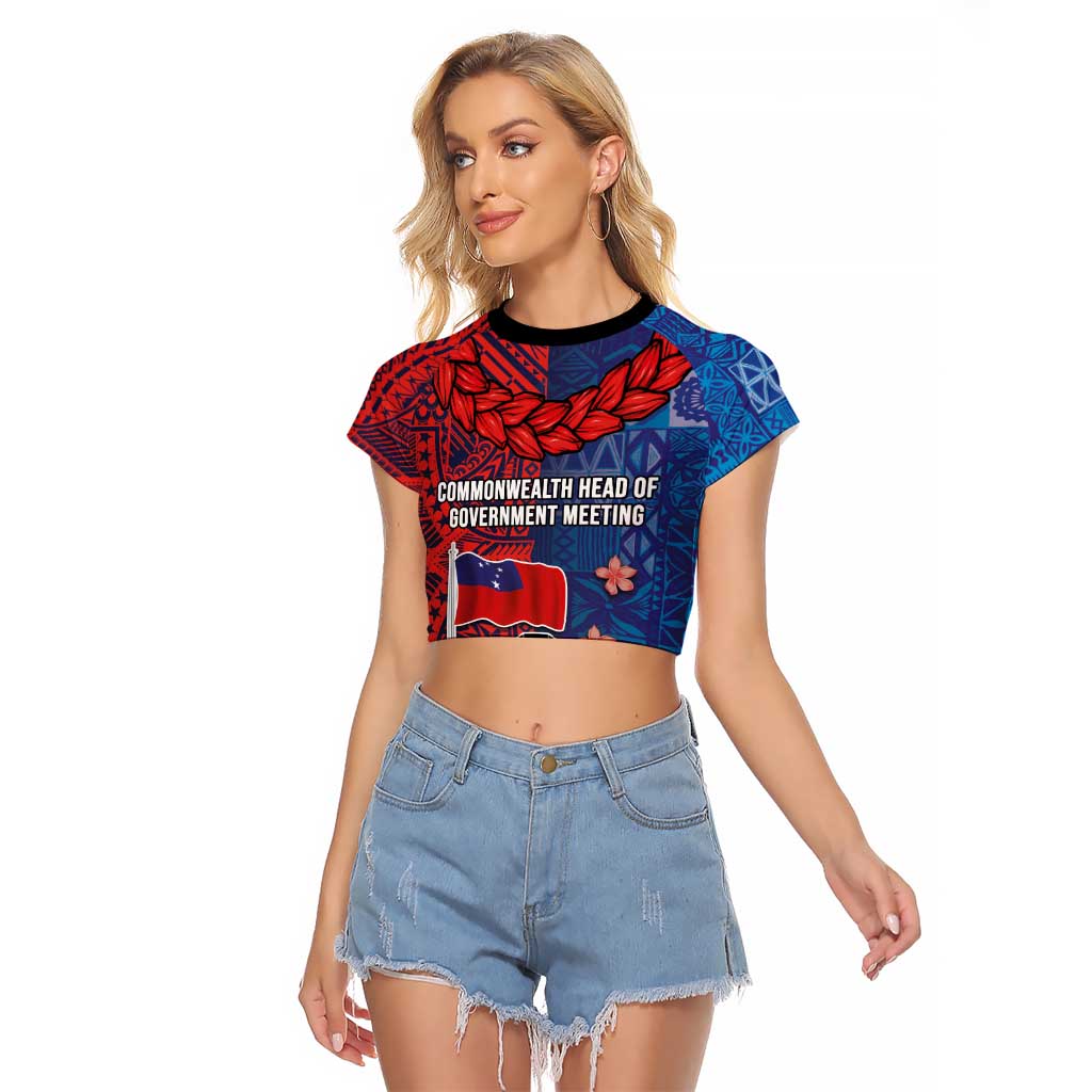 CHOGM FAST Samoa 2024 Raglan Cropped T Shirt Samoan Tapa Tribal and Ornament Pattern with Hibiscus