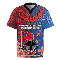 CHOGM FAST Samoa 2024 Rugby Jersey Samoan Tapa Tribal and Ornament Pattern with Hibiscus LT03 Blue - Polynesian Pride