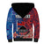 CHOGM FAST Samoa 2024 Sherpa Hoodie Samoan Tapa Tribal and Ornament Pattern with Hibiscus