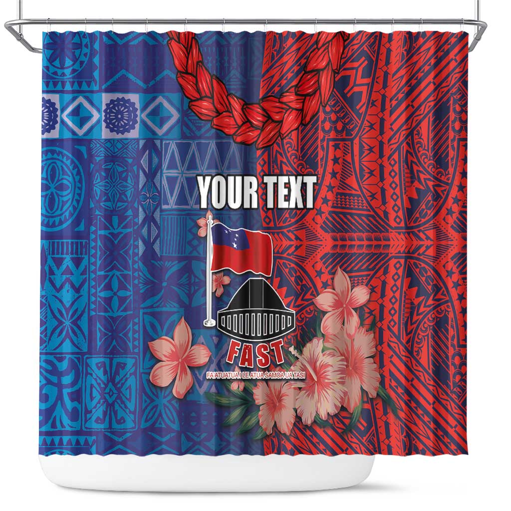 CHOGM FAST Samoa 2024 Shower Curtain Samoan Tapa Tribal and Ornament Pattern with Hibiscus