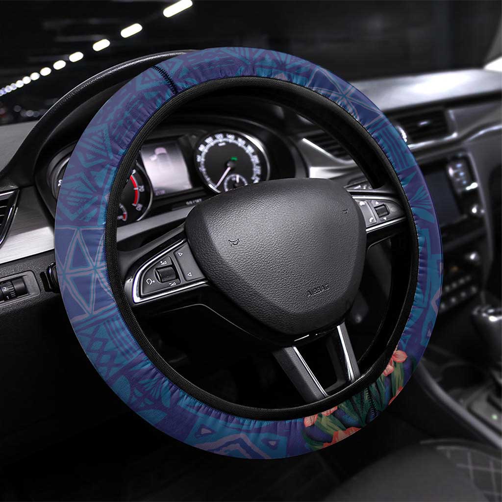 CHOGM FAST Samoa 2024 Steering Wheel Cover Samoan Tapa Tribal and Ornament Pattern with Hibiscus