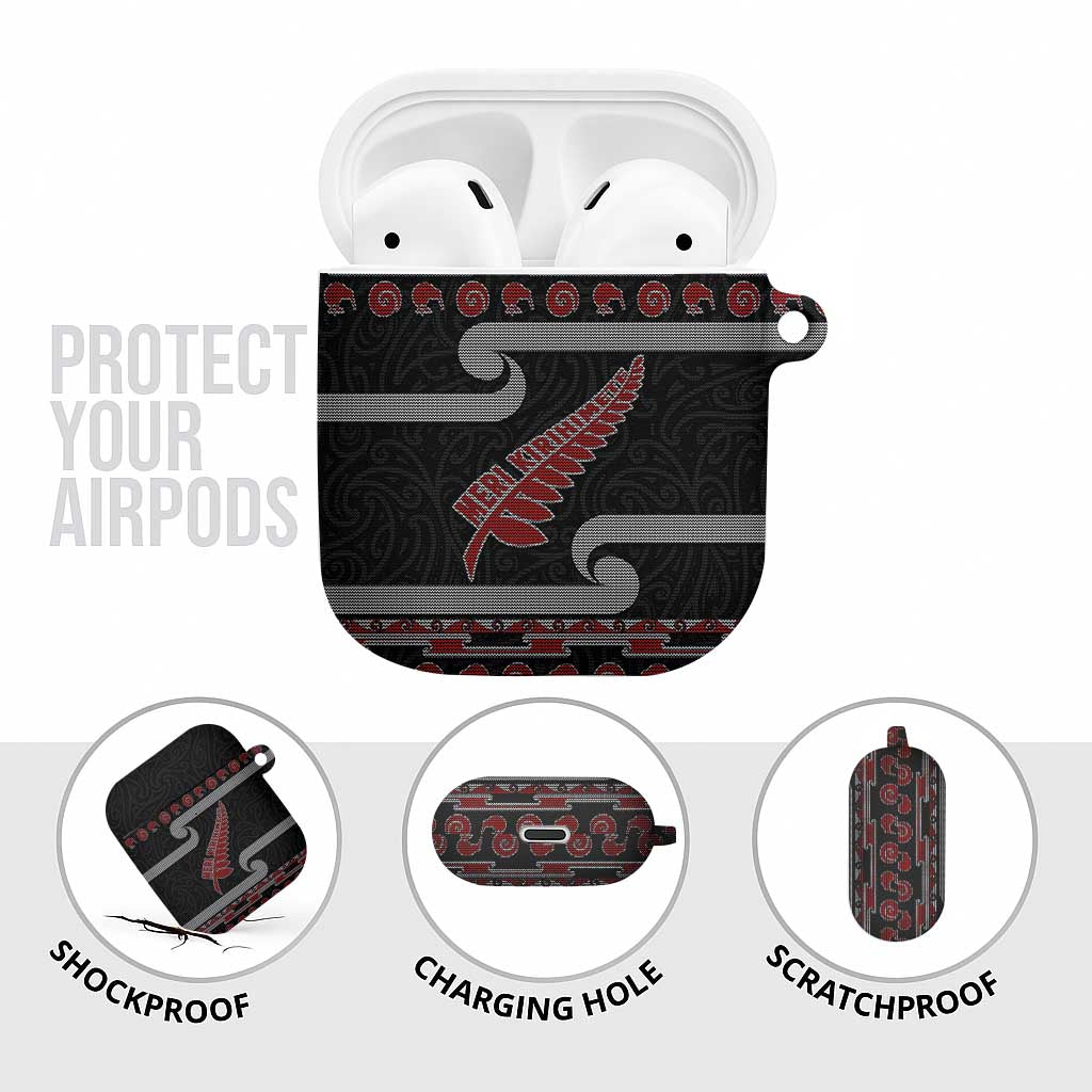 New Zealand Christmas AirPods Case Meri Kirihimete Silver Fern Knit Style Red Color - Polynesian Pride