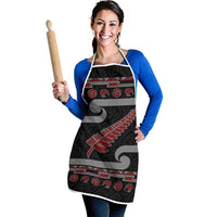 New Zealand Christmas Apron Meri Kirihimete Silver Fern Knit Style Red Color - Polynesian Pride