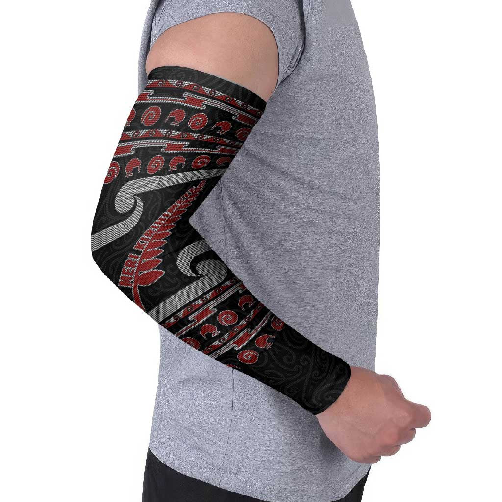 New Zealand Christmas Arm Sleeves Meri Kirihimete Silver Fern Knit Style Red Color - Polynesian Pride