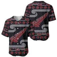 New Zealand Christmas Baseball Jersey Meri Kirihimete Silver Fern Knit Style Red Color - Polynesian Pride