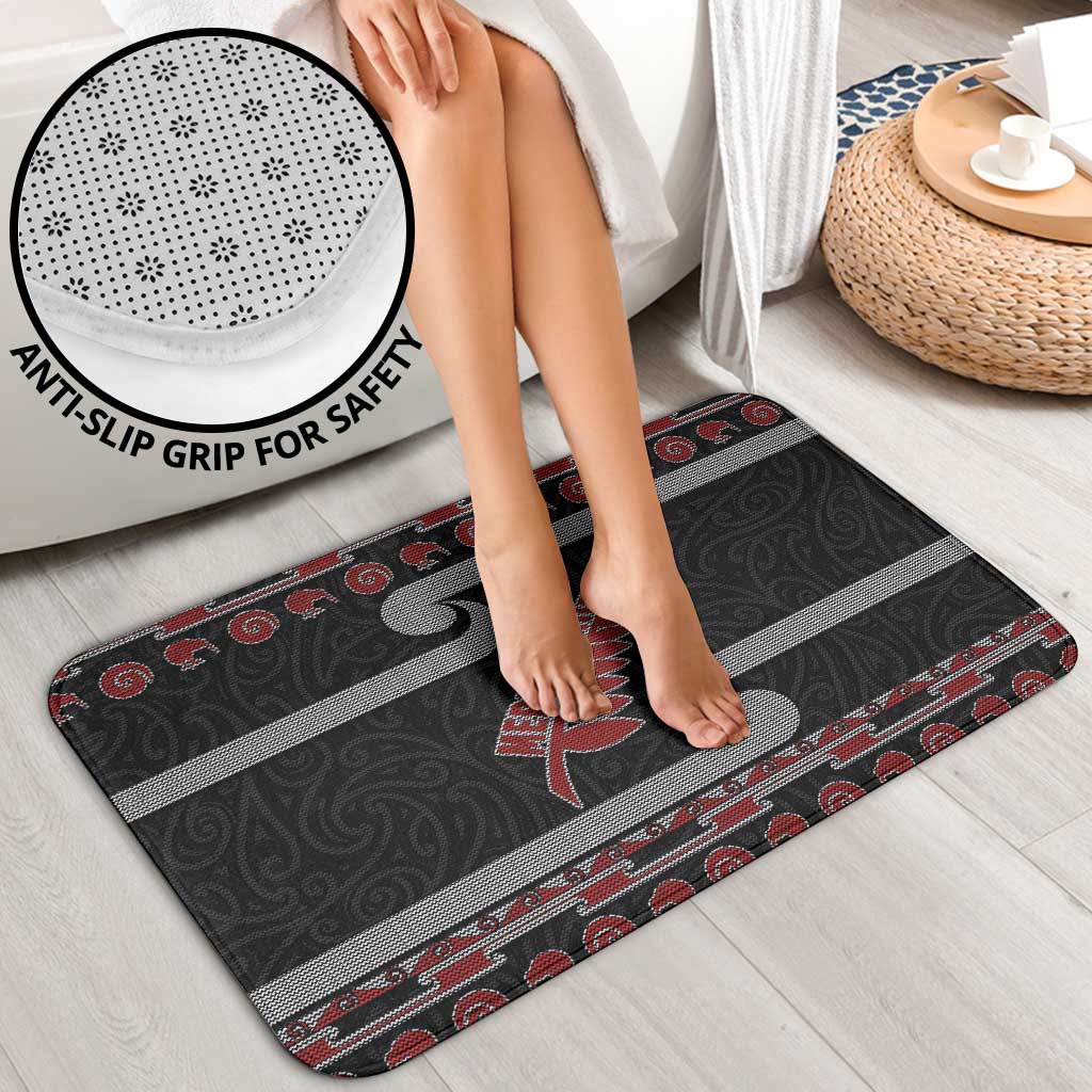 New Zealand Christmas Bathroom Set Meri Kirihimete Silver Fern Knit Style Red Color - Polynesian Pride