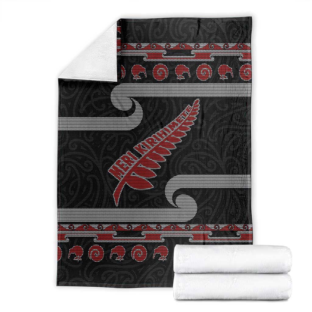 New Zealand Christmas Blanket Meri Kirihimete Silver Fern Knit Style Red Color - Polynesian Pride
